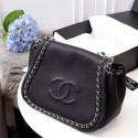 Chanel Calfskin & silver-Tone Metal Shoulder Bag 94008 black JH02989Fk29