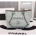 Chanel Canvas Shopping Bag Calfskin & Silver-Tone Metal A23556 green JH03768rt58