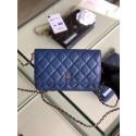 Chanel classic wallet on chain Grained Calfskin & gold-Tone Metal 33814 Pearlescent blue JH02821QX19