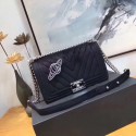 Chanel LE BOY Shoulder Bag velvet 67086B black JH04580Je99
