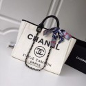 Chanel Original Tote Shopping Bag Canvas Calfskin & Silver-Tone Metal 92298 white JH03723uu45