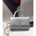 Fake Chanel original Caviar leather flap bag top handle A92291 silvery &gold-Tone Metal JH02949ET36