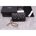 Fake Chanel wallet on chain Lambskin & Gold-Tone Metal A81618 black JH03166HB93