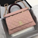 hanel Classic Caviar leather mini Top Handle Bag 92990 pink gold chain JH04372nw20