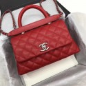 Imitation Best Chanel Classic Caviar leather mini Top Handle Bag A92990 red Silver chain JH04370CD19
