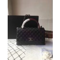 Imitation Hot Chanel original grained leather flap bag with top handle A92292 black Silver chain JH04466CQ60