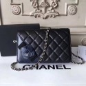 Knockoff AAA Chanel WOC Mini Shoulder Bag 33816 sheepskin Black with blue JH04502nQ90