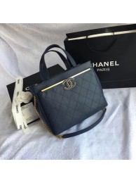 Best Chanel Small Shopping Bag Grained Calfskin & Gold-Tone Metal A57563 dark blue JH03549CF36