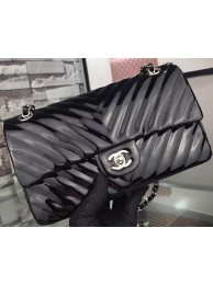 Chanel 2.55 Series Flap Bag Black Patent Chevron Leather A5023 Silver JH03319Ym74