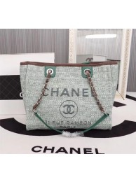 Chanel Canvas Shopping Bag Calfskin & Silver-Tone Metal A23556 green JH03768rt58