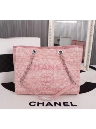 Chanel Canvas Shopping Bag Calfskin & Silver-Tone Metal A23556 pink JH03778Nx98