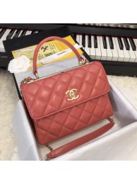 Chanel CC original lambskin top handle flap bag 92236 red Gold Buckle JH03620VQ41