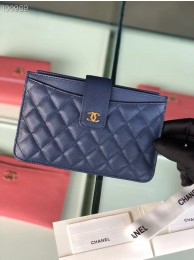 Chanel classic pouch Grained Calfskin & Gold-Tone Metal A81902 blue JH03213Pg44