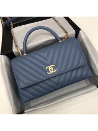 Chanel Flap Bag with Top Handle A92991 blue JH03710Js36