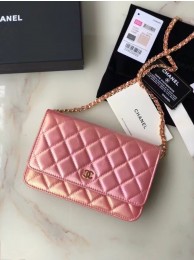 Chanel Iridescent Calfskin Chain Wallet 33814 pink JH01783Gh26