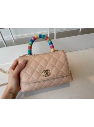 chanel mini flap bag with top handle AS2215 Apricot JH01771ha26
