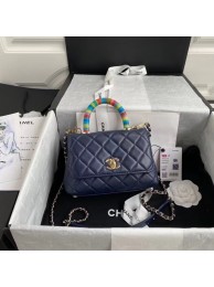 chanel mini flap bag with top handle AS2215 Navy Blue JH01850VQ41