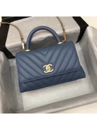 Chanel Small Flap Bag with Top Handle A92990 dark blue JH03606nr44