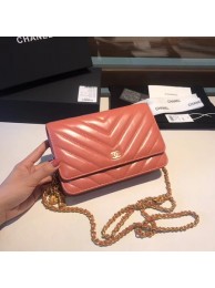 Copy AAAAA Chanel original lambskin leather WOC chain bag D33814 pink JH04145YD64