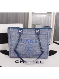 Copy Luxury Chanel Canvas Shopping Bag Calfskin & Silver-Tone Metal A23556 blue JH03770qe74