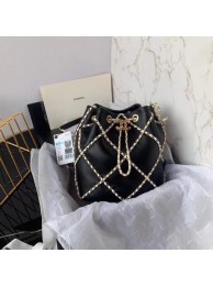Fashion Chanel drawstring bag Lambskin AS2386 black & white JH01854FA65