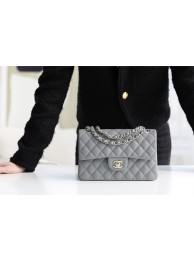 Fashion Chanel Small Classic Handbag Grained Calfskin & silver-Tone Metal A01113 grey JH01804EB73
