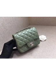 High Quality Chanel Classic original Sheepskin Leather cross-body bag A1115 green silver chain JH04053Ao69