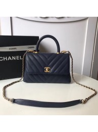 Imitation Designer Chanel Small Flap Bag with Top Handle A92991 Dark blue JH03604Ss68