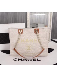 Imitation Fashion Chanel Canvas Shopping Bag Calfskin & Silver-Tone Metal A23556 creamy JH03771Ft19