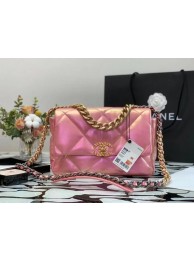 Knockoff chanel 19 large flap bag Iridescent Calfskin&Gold-Tone AS1162 Pink JH01857ll66